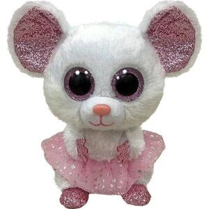 Ty Beanie Boos Nina Mouse Plush 7" White Pink Sparkly Ears Feet Glittered Accent